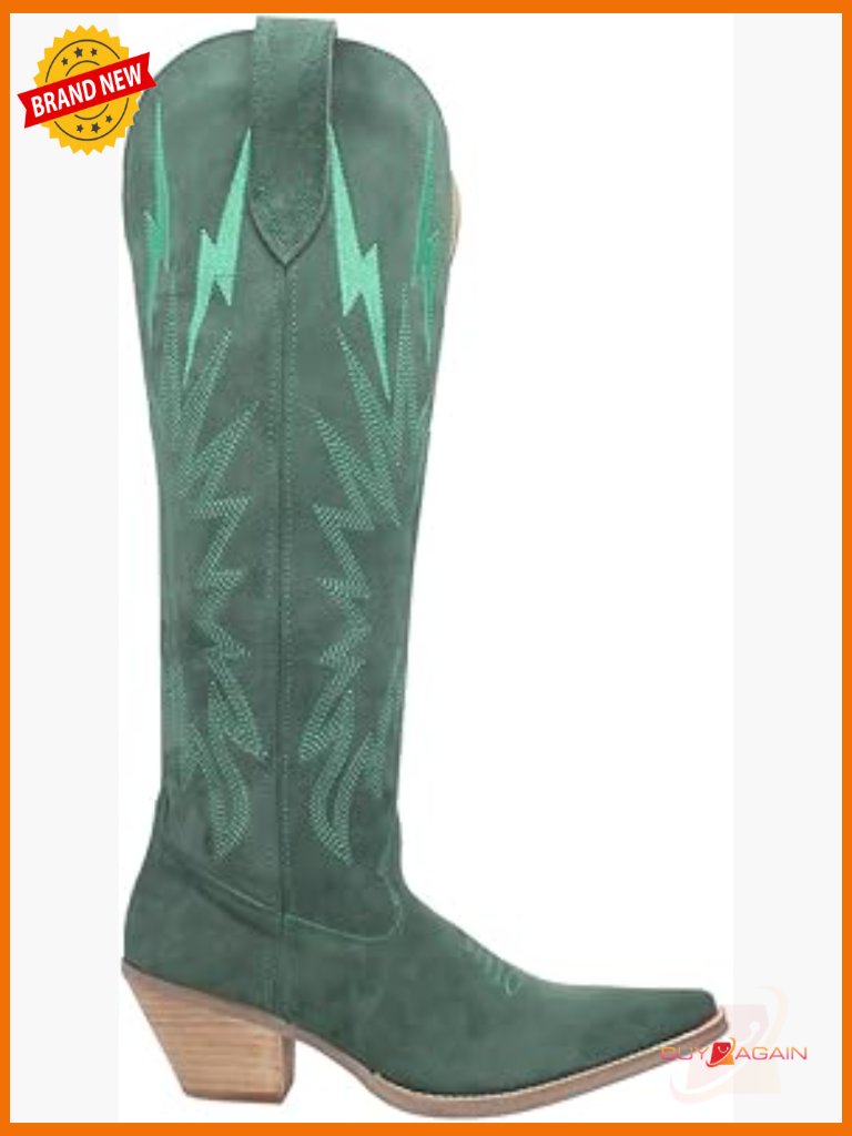 Western Knee-High Boots With Embroidery Snip Toe Stacked Heel Pull-On